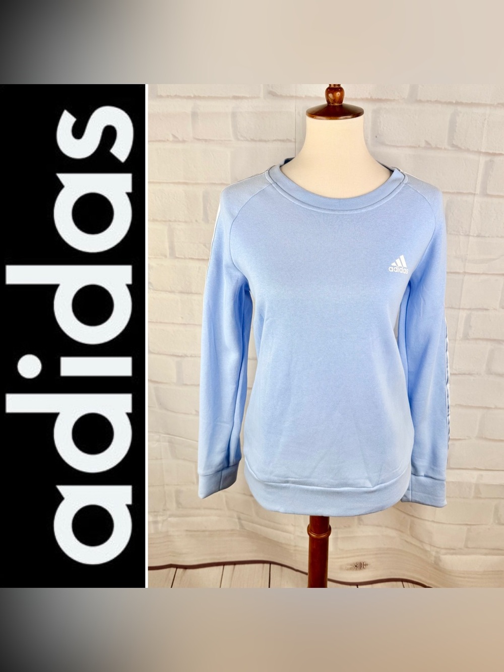 { Adidas } Light Blue Women's “Tiro” Crew Sweatshirt with Logo Tape